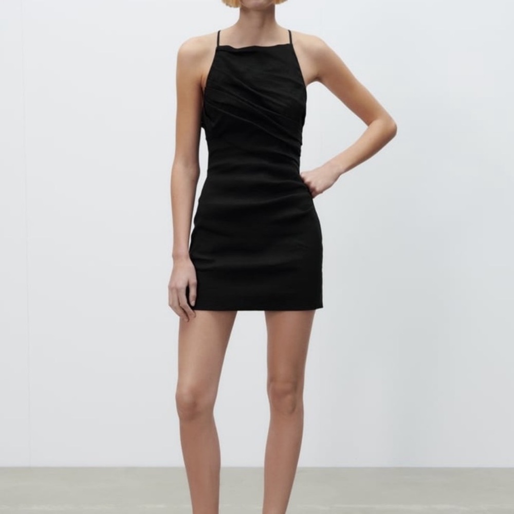 Zara M Black Mini Draped Dress